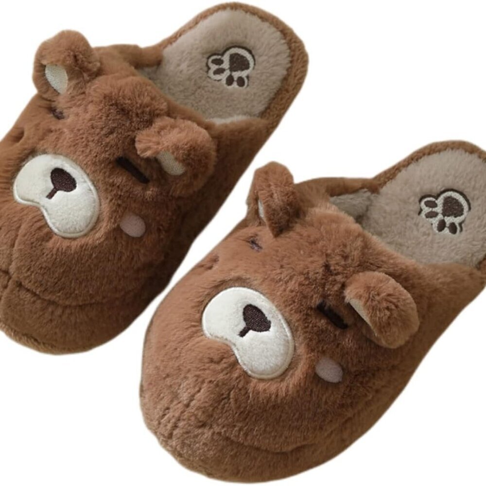 Animal Cotton Bear Slippers Unisex Indoor Outdoor Shoes for Autumn Winter